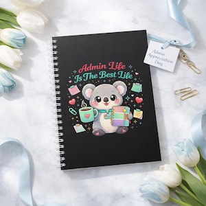 Admin Life Spiral Notebook | Koala Illustration, Planner, Notes (128 Pages)