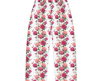Pantalones de pijama con estampado floral rosa de dalias / Estampado integral