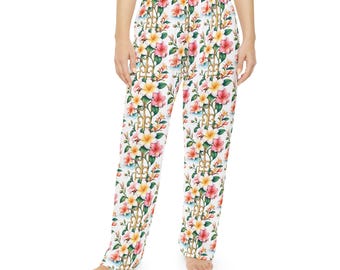Plumeria Floral Pattern Pajama Pants | Tropical Plumeria Sleepwear