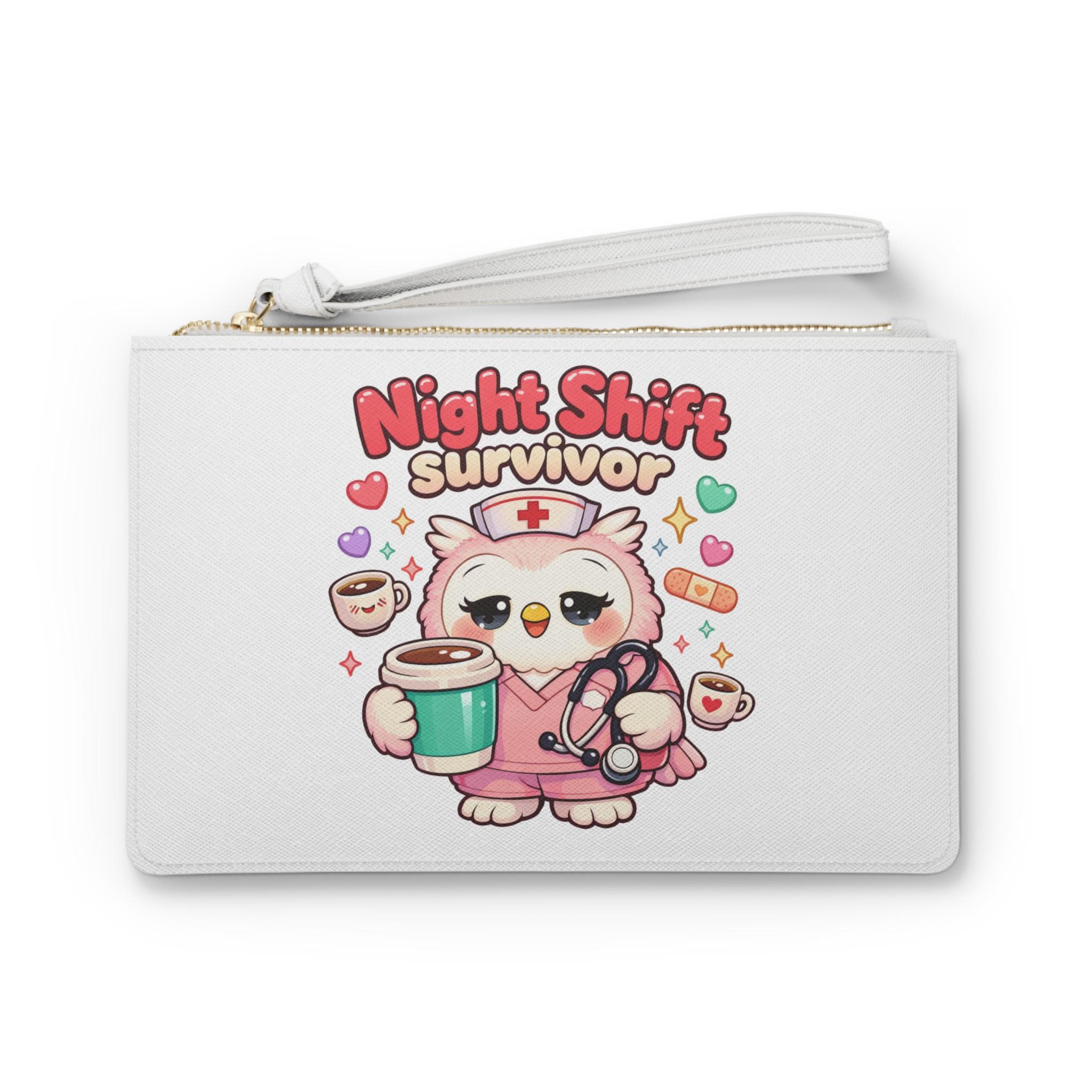 Night Shift Survivor Nurse Owl Clutch Bag | Personalized Wristlet