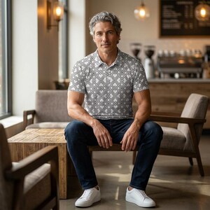 Gray Geometric Diamond Lattice Polo Shirt | All-Over Print