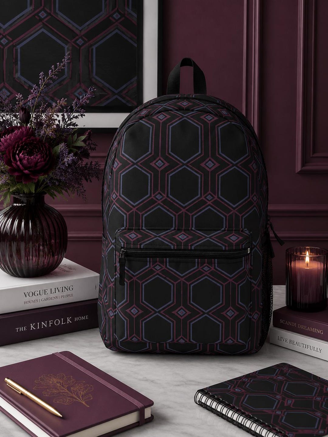 Hexagonal Shell Backpack Pink Geometric Hexagon Pattern Backpack | Retro Noir Octagon Design - Etsy