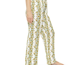 Gele pyjamabroek met zonnebloembloemmotief | Loungekleding met AOP-print