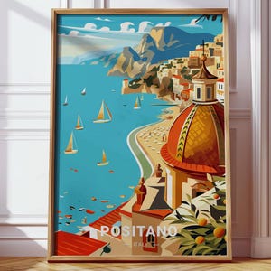 Positano Italy Travel Poster – Amalfi Coast Wall Art, Italian Coastal Decor, Retro Vintage Print, Birthday Gift