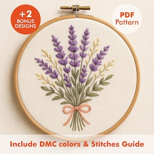 Lavender Embroidery Pattern PDF | Floral Hand Embroidery Bouquet Design ...