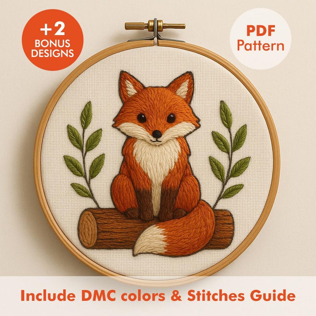 Fox Embroidery Pattern PDF With DMC Color Chart & Stitch Guide ...