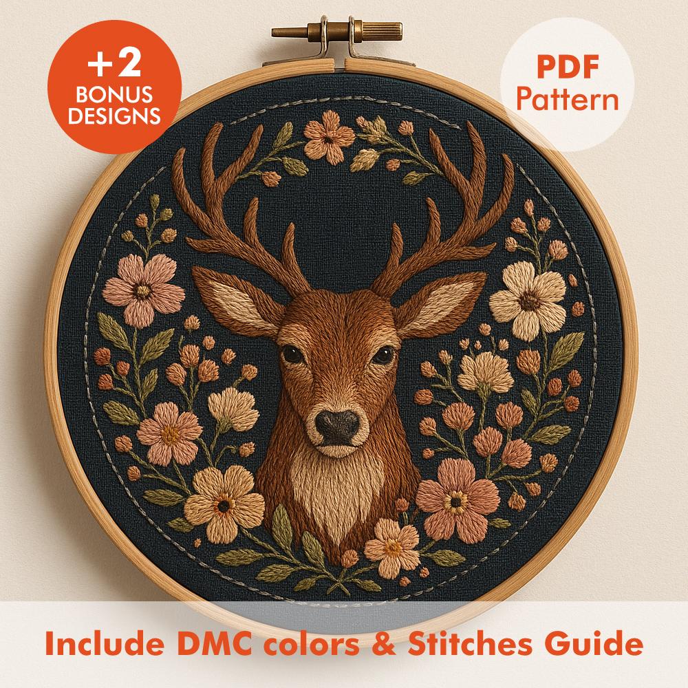 Majestic Deer Embroidery Pattern PDF With DMC Color Chart & Stitch ...