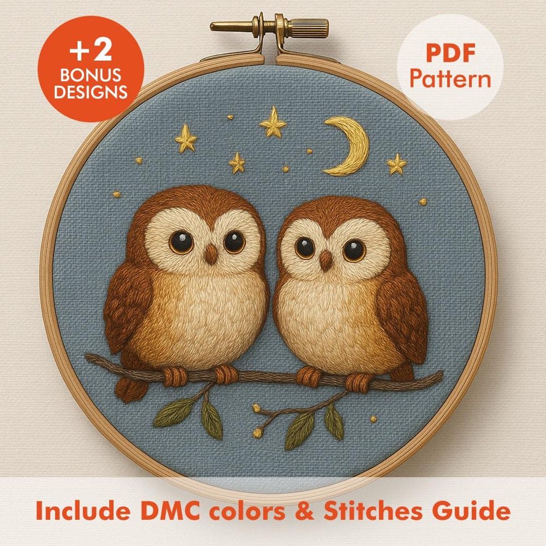 Owl Embroidery Pattern PDF, Owl Hoop Art Design, DMC Colors & Stitches ...