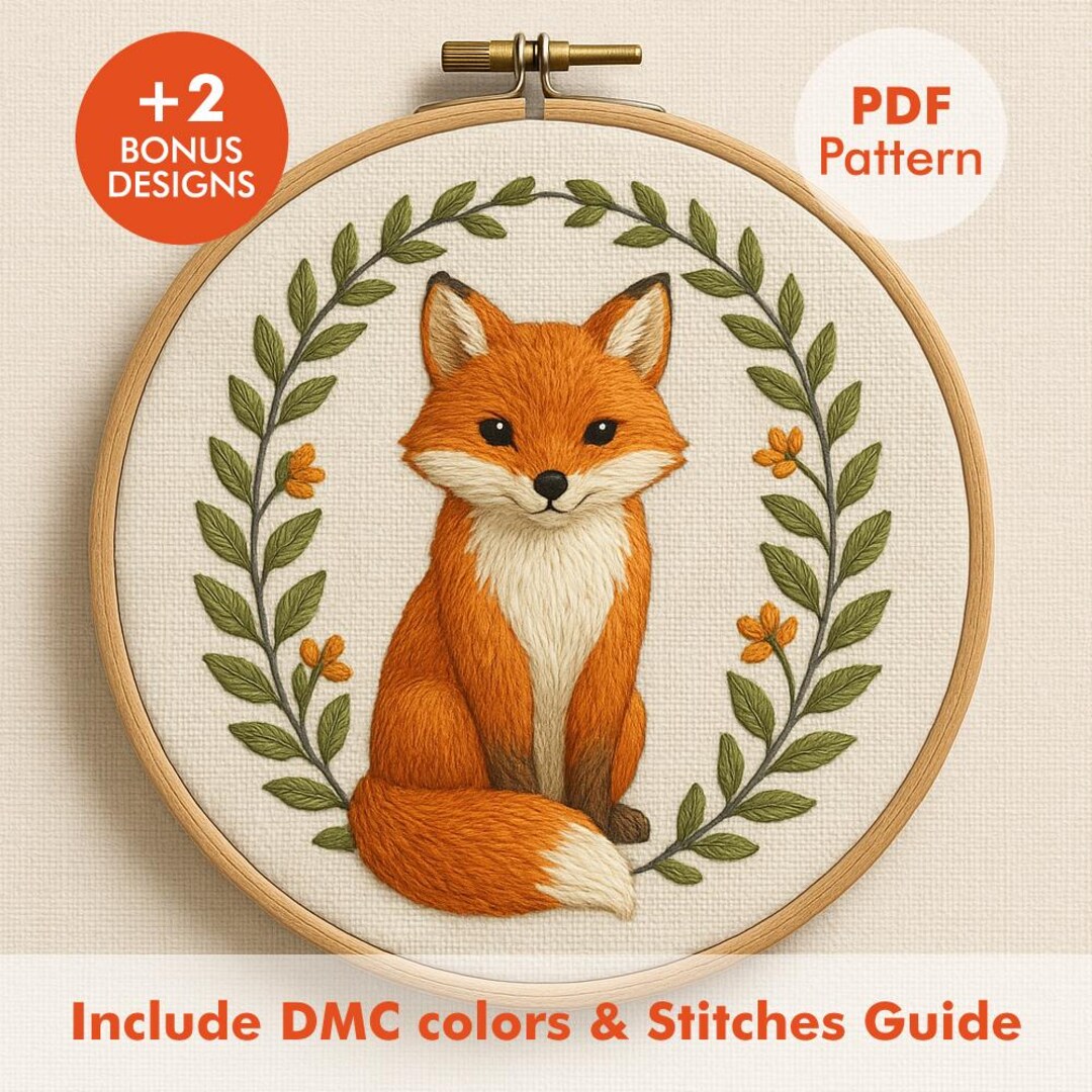 Fox Embroidery Pattern PDF – Woodland Animal Hoop Art, Beginner ...