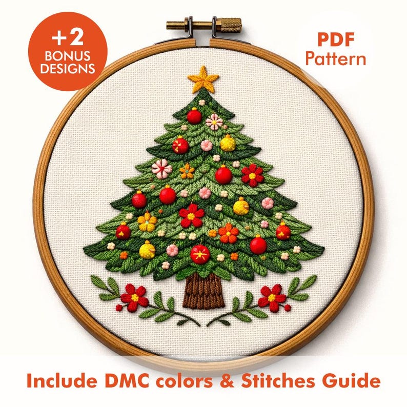 Modern Christmas Tree Embroidery Pattern PDF | Easy Hand Embroidery ...