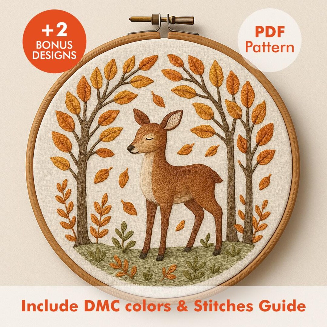 Woodland Deer Embroidery Pattern PDF, Autumn Forest Hoop Art With DMC ...