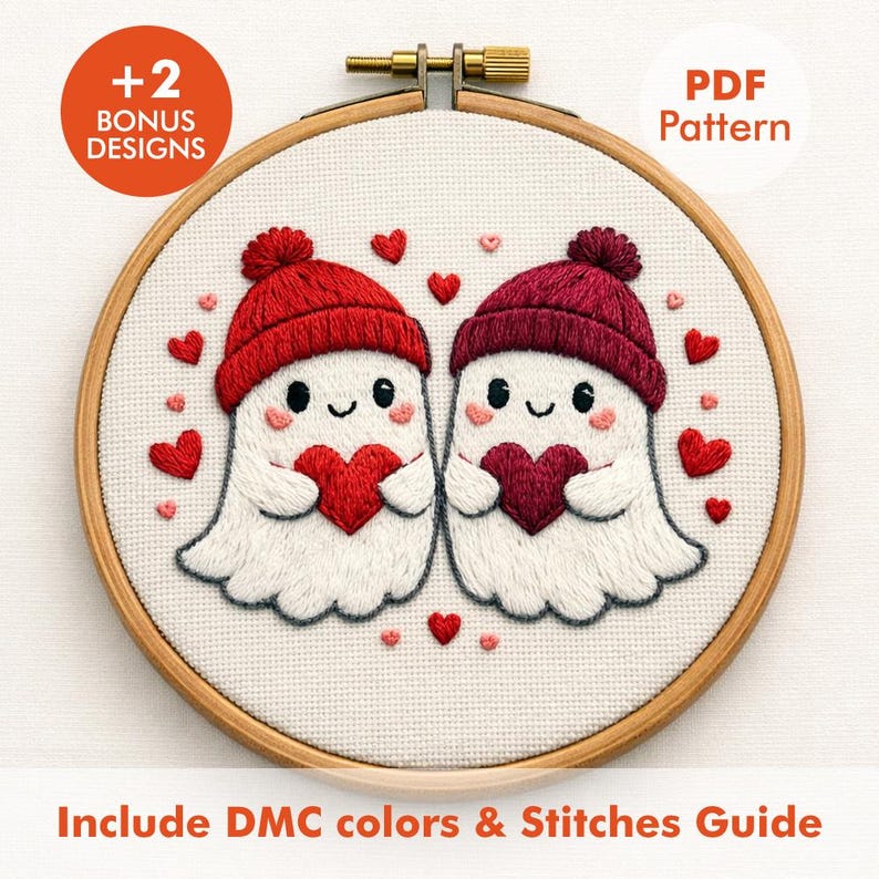 Ghost Couple Hand Embroidery Pattern PDF | Tiny Valentine Pattern Funny ...