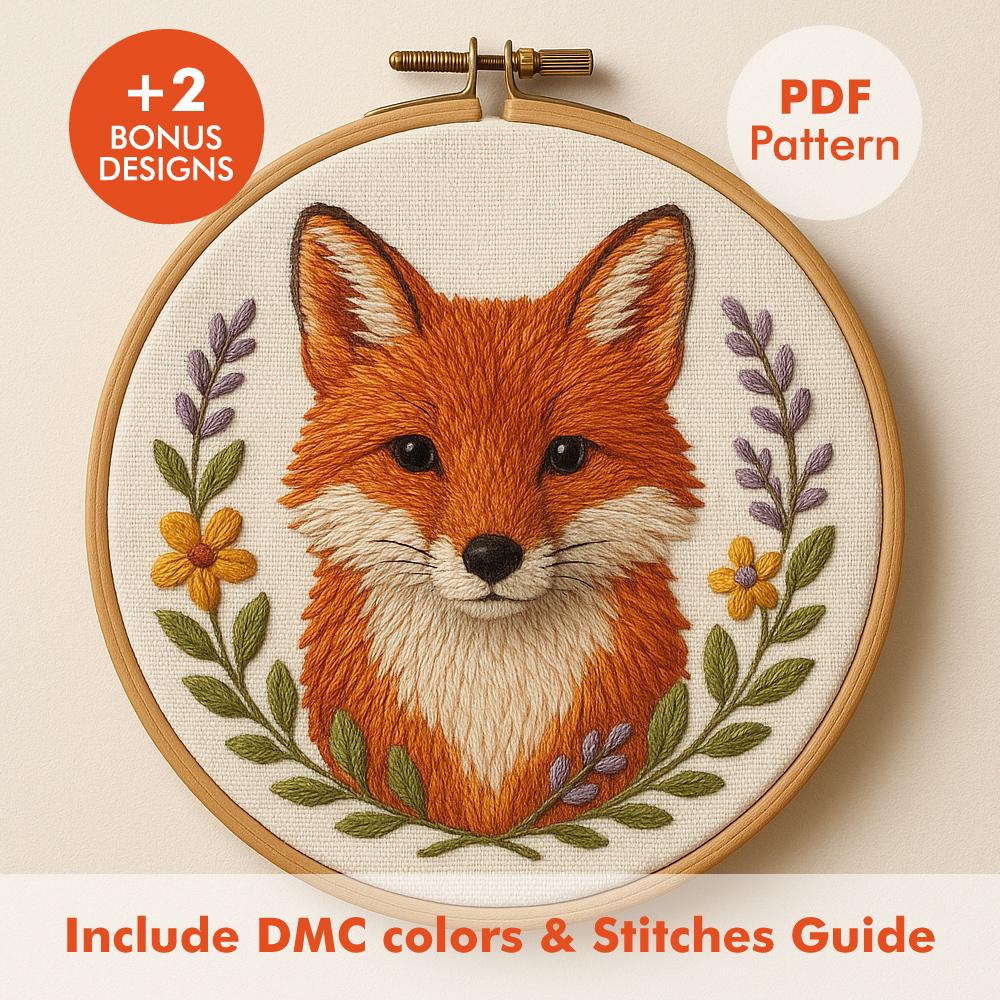 Fox Embroidery Pattern PDF With DMC Color Chart & Stitch Guide ...