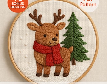 Reindeer Embroidery Pattern – Christmas Deer PDF Pattern