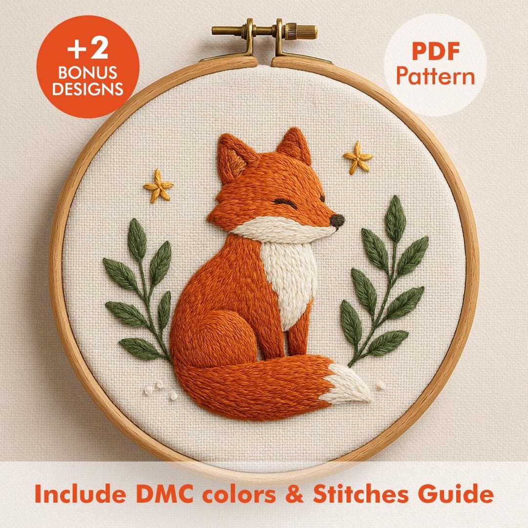 Fox Embroidery Pattern – PDF Woodland Animal Design With DMC Colors - Etsy