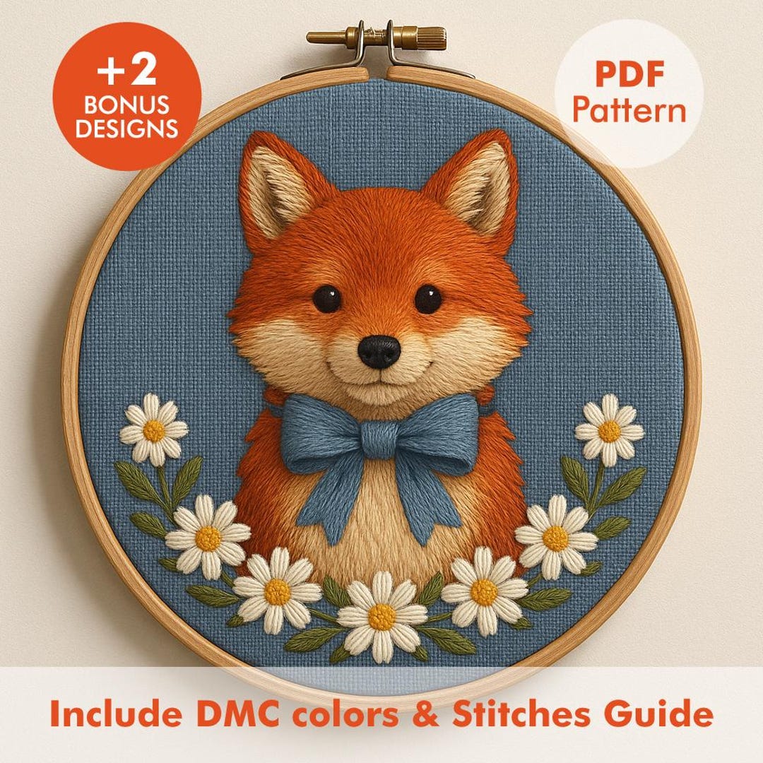 Fox Embroidery Pattern PDF With DMC Colors Guide - Etsy