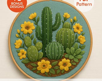 Cactus Embroidery Pattern – Desert Floral Hoop Art PDF