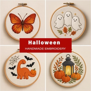 Halloween Embroidery Pattern Bundle, Butterfly Ghost Pumpkin Lantern Designs,