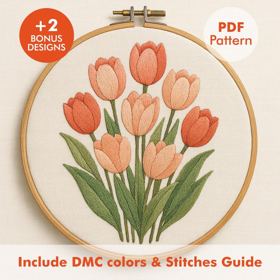 Tulip Bouquet Embroidery Pattern – Spring Floral Hoop Art PDF - Etsy