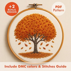 Wzór haftu "Jesienne drzewo" w formacie PDF, wzór haftu "Jesienne liście"