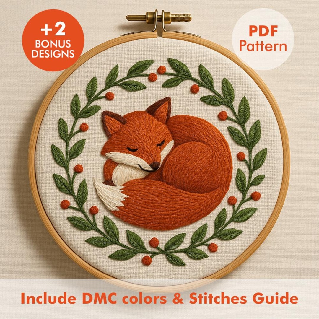 Sleeping Fox Embroidery Pattern – PDF Woodland Animal Design With DMC ...