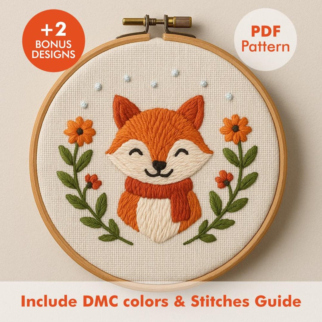 Fox Embroidery Pattern – PDF Woodland Animal Design With DMC Colors - Etsy