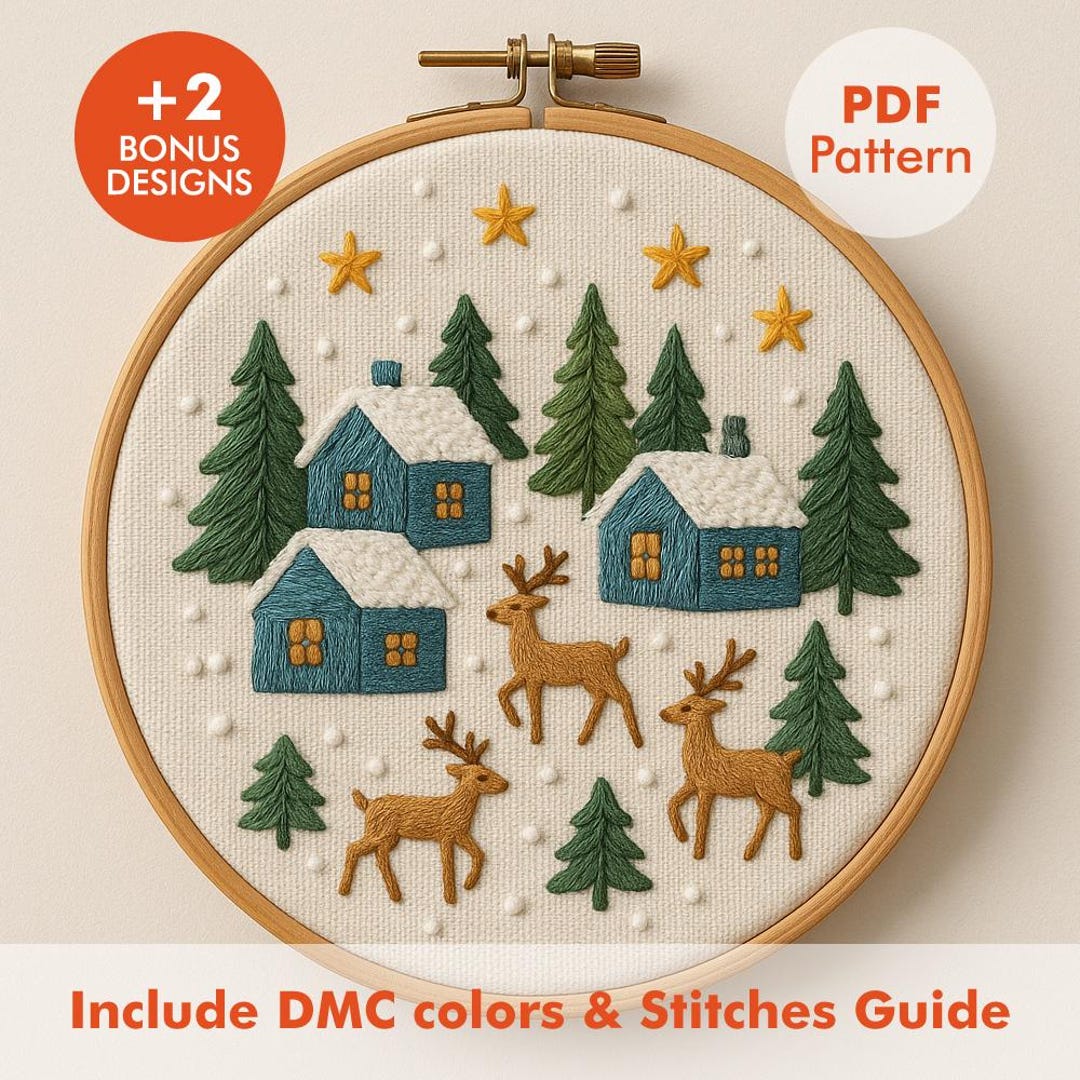 Winter Village Embroidery Pattern – PDF Christmas Scene With DMC Colors ...