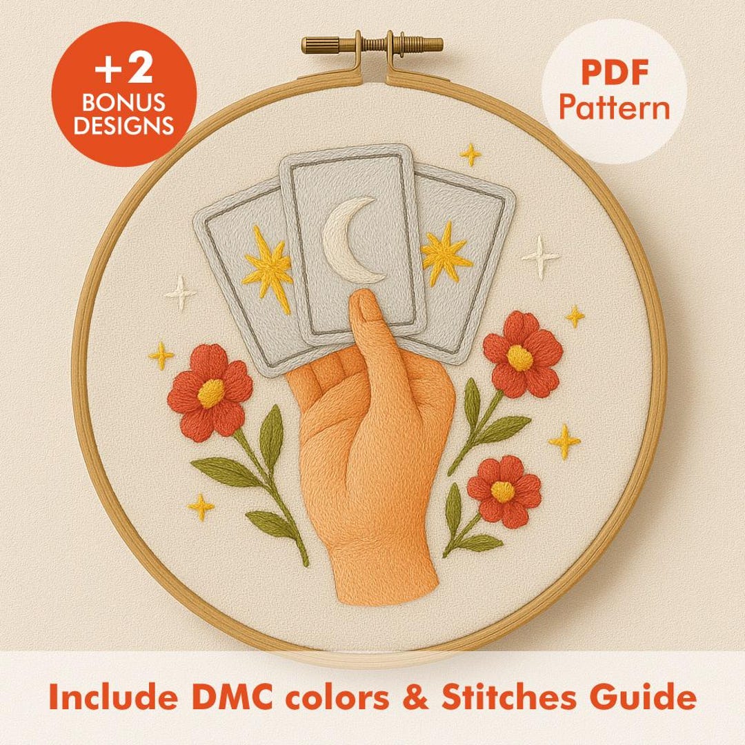 Tarot Card Embroidery Pattern PDF, Witchy Hand Holding Cards Design - Etsy