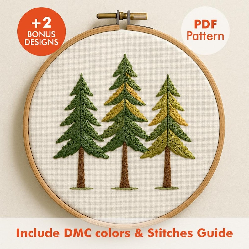 Pine Tree Embroidery Pattern PDF - Etsy