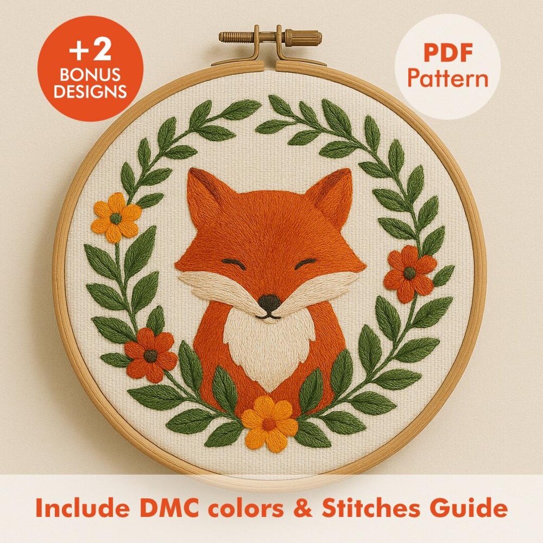 Fox Embroidery Pattern – Woodland Animal Hand Embroidery Hoop - Etsy