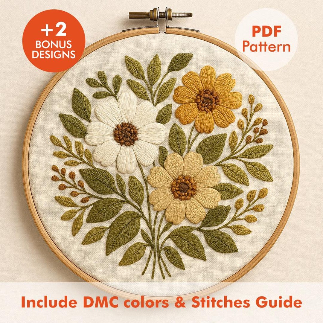 Wildflower Bouquet Embroidery Pattern PDF – Modern Floral Hand ...