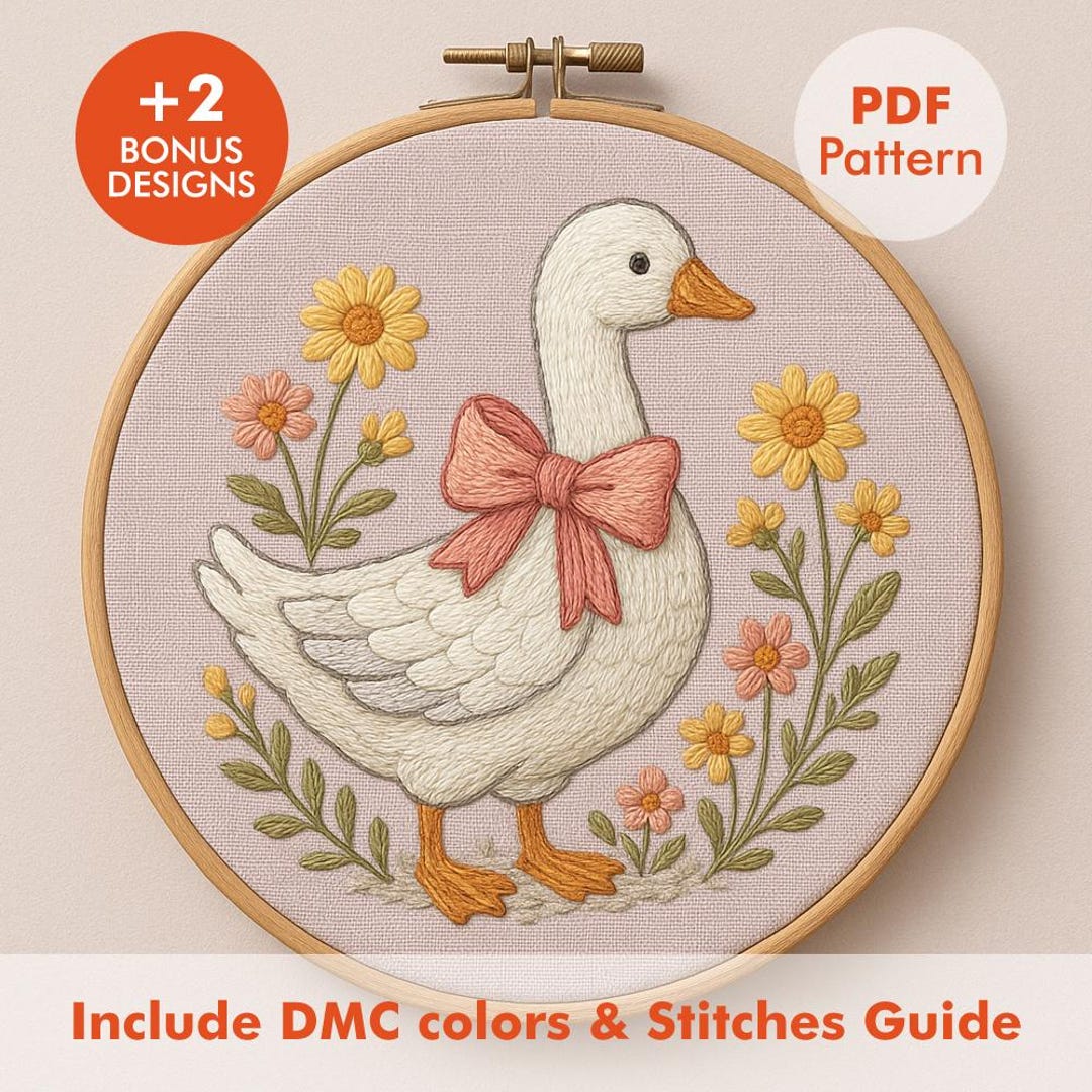 Emperor Goose Pattern Goose Embroidery Pattern PDF, Floral Duck Cottagecore Hoop Art ...