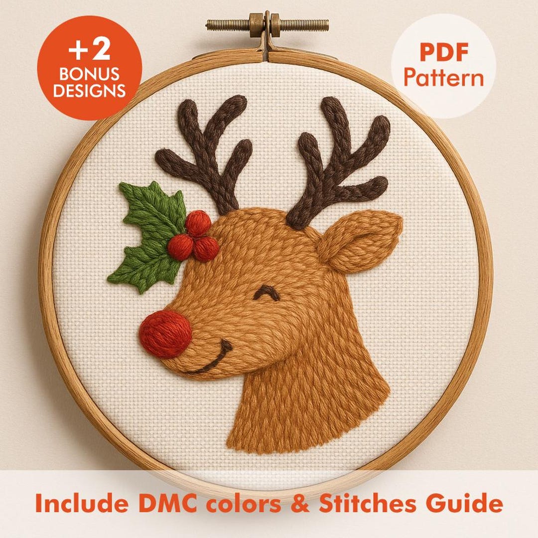 Reindeer Embroidery Pattern – Christmas Deer PDF Pattern With DMC - Etsy