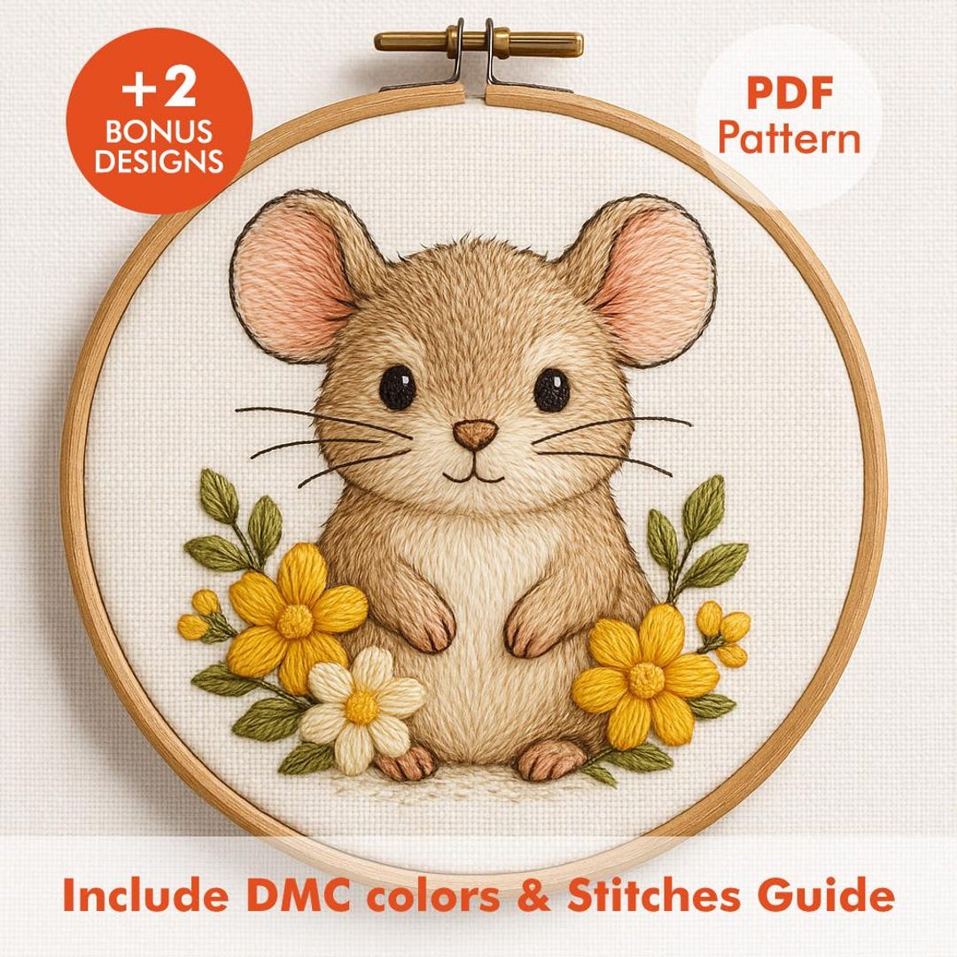Mouse Embroidery Pattern PDF With DMC Colors Guide - Etsy Australia
