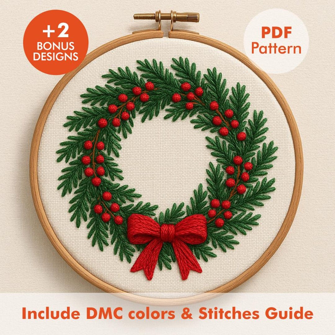 Christmas Wreath Embroidery Pattern – Festive Holiday Hoop Art - Etsy