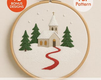 Winter Church Embroidery Pattern – Snowy Chapel PDF