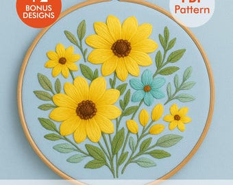 Yellow Daisy Embroidery Pattern – Bright Floral Hoop Art PDF