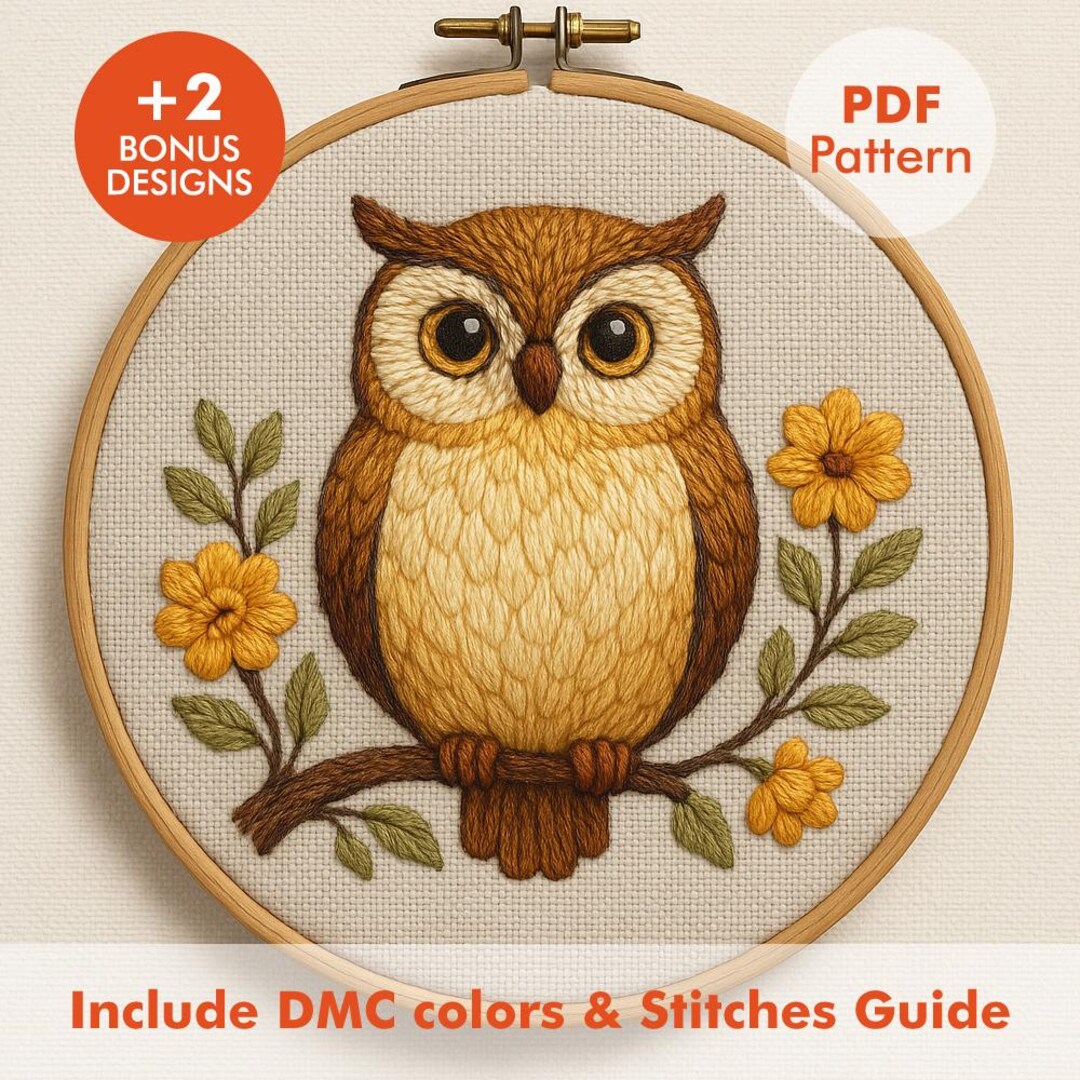 Owl Embroidery Pattern PDF, Woodland Hoop Art With DMC Color Guide - Etsy
