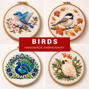 Bird Embroidery Pattern Bundle PDF, Peacock Cockatoo Bluebird Chickadee Hoop Art,