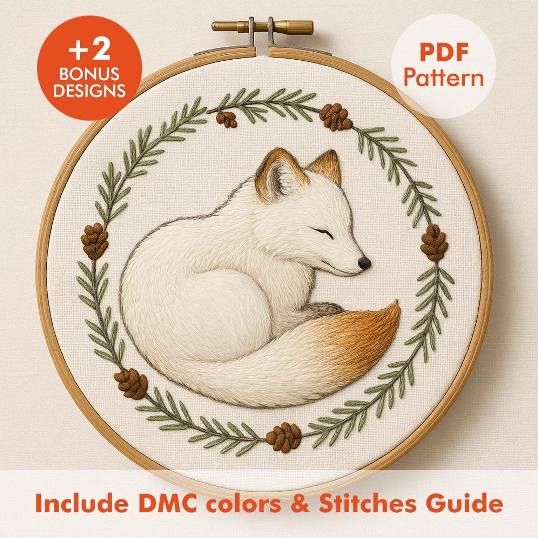 Sleeping Fox Embroidery Pattern – Woodland Winter Animal PDF - Etsy