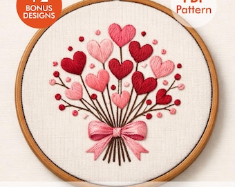 Heart Bouquet Embroidery Pattern PDF | Valentine Love Hoop Art