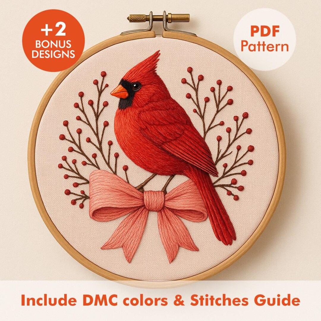 Red Cardinal Embroidery Pattern PDF - Etsy