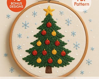クリスマスツリーの刺繍パターン、お祝いのDIY要素サンプラーデザイン