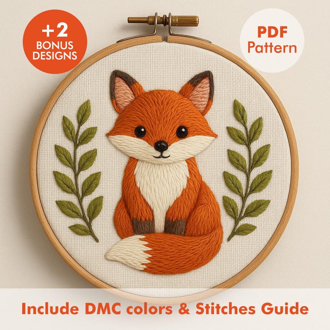 Fox Embroidery Pattern PDF With DMC Colors | Woodland Animal Hoop Art ...