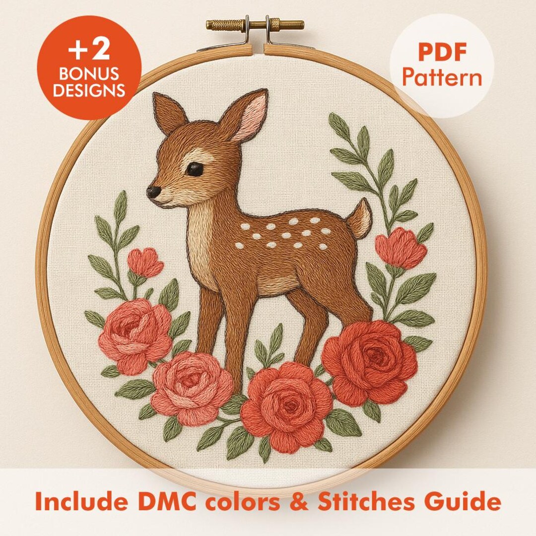 Baby Deer Embroidery Pattern PDF With DMC Colors & Stitch Guide ...