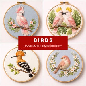 Cockatoo & Bird Embroidery Pattern Bundle PDF, Tropical Bird Hoop Art,