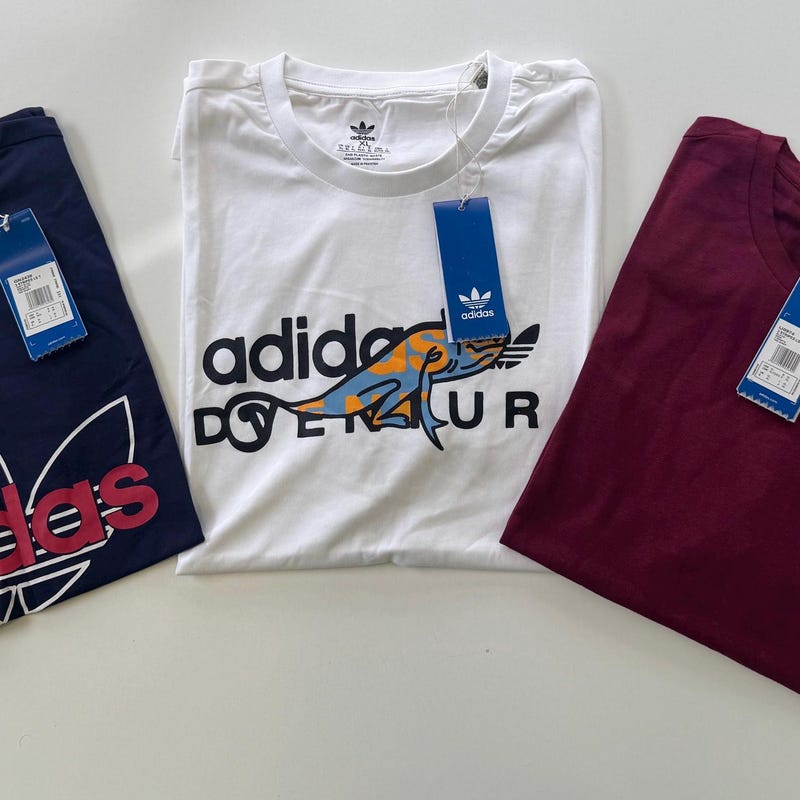 90'S Adidas logo print T-shirt, men's size L, vintage cotton brown type Vintage Second Hand
