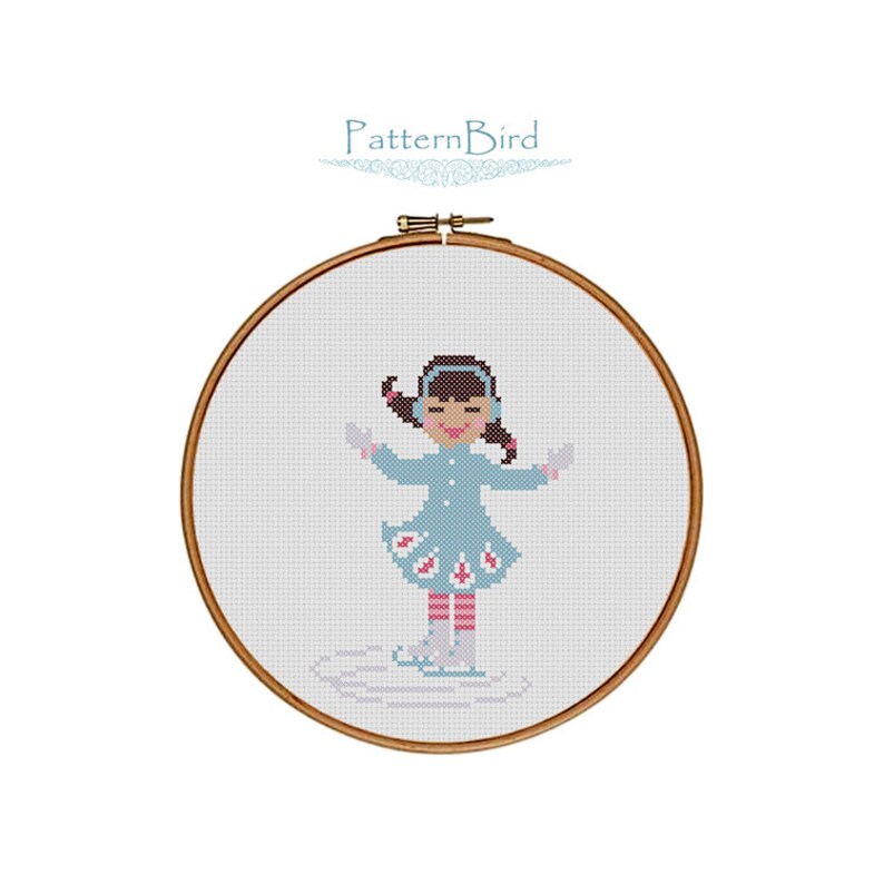 A Little Girl Ice Skating II. Instant Download PDF Cross Stitch Pattern image 1