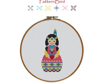 Native American Indian Girl. Instant Download PDF Cross Stitch Pattern