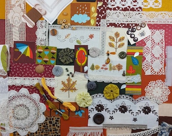 Vintage Näh-Inspirations-Kit HERBSTFARBEN / Slow Stitch Paket / 80+ Bastelpaket